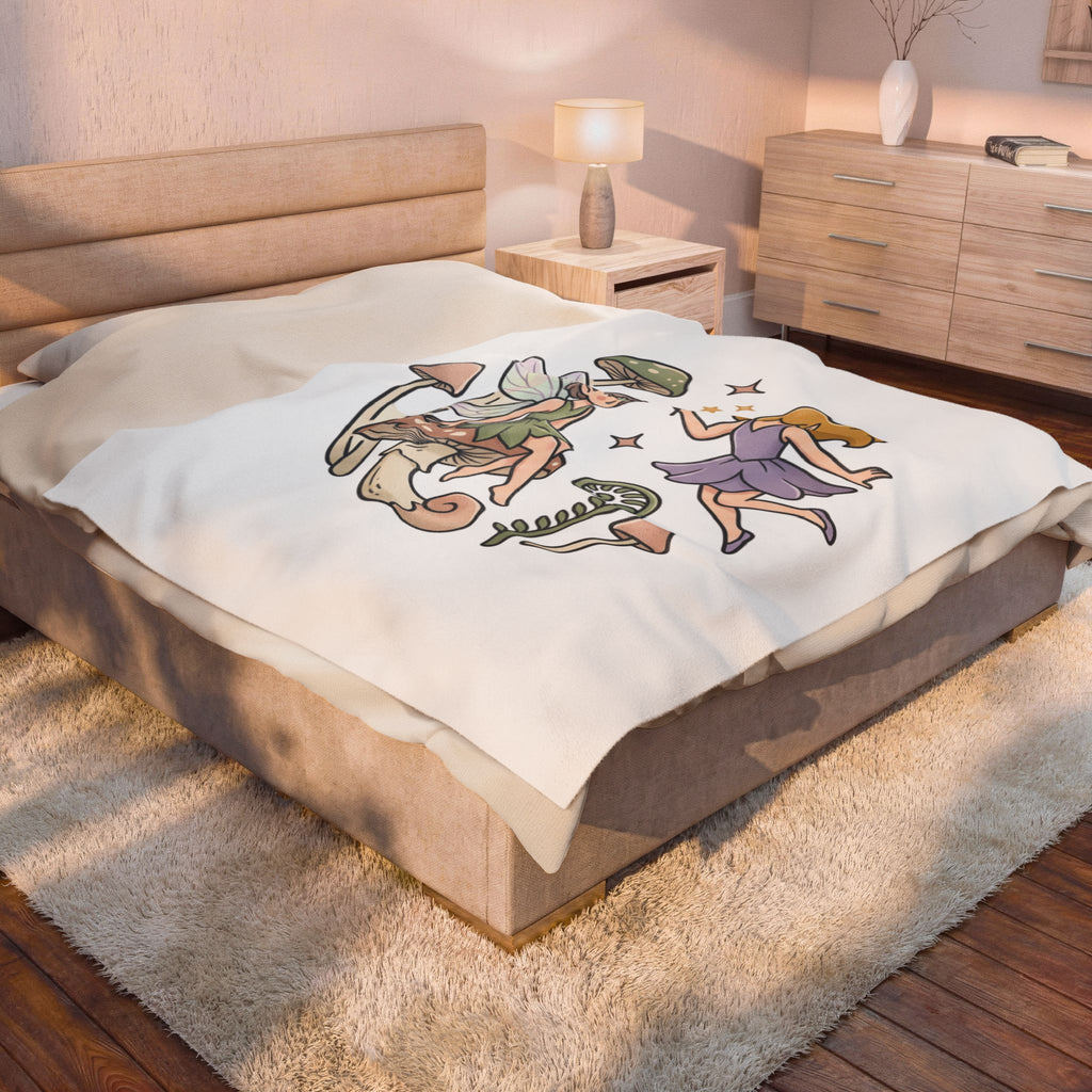 Fairy Mushroom Velveteen Plush Blanket — Whimsical Woodland Fairy Throw for Kids & Gift