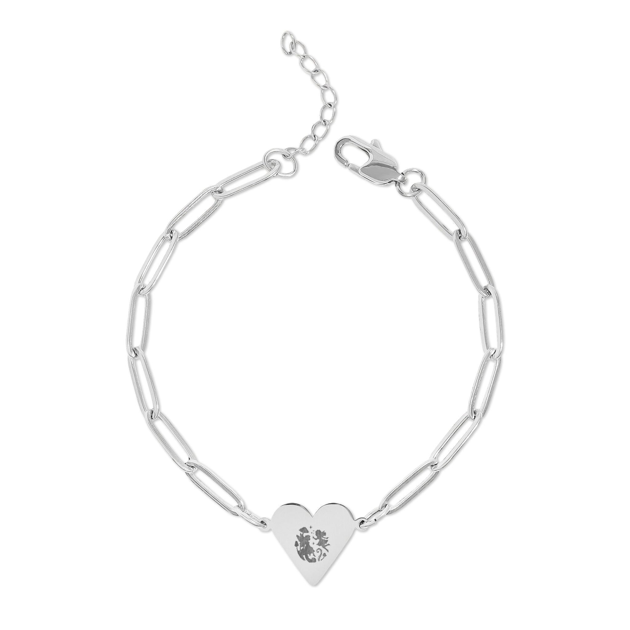 Engravable Paperclip Chain Bracelet with Heart Charm — Personalized Rose Gold