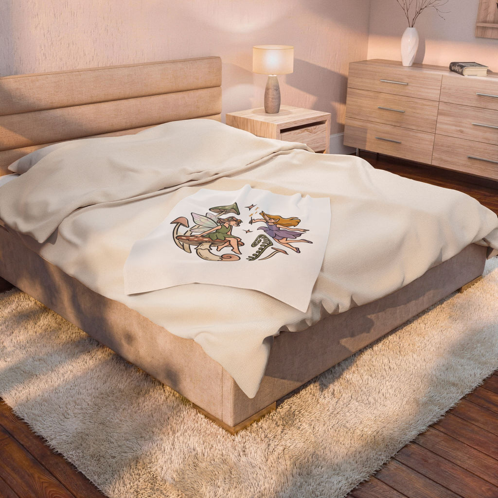 Fairy Mushroom Velveteen Plush Blanket — Whimsical Woodland Fairy Throw for Kids & Gift