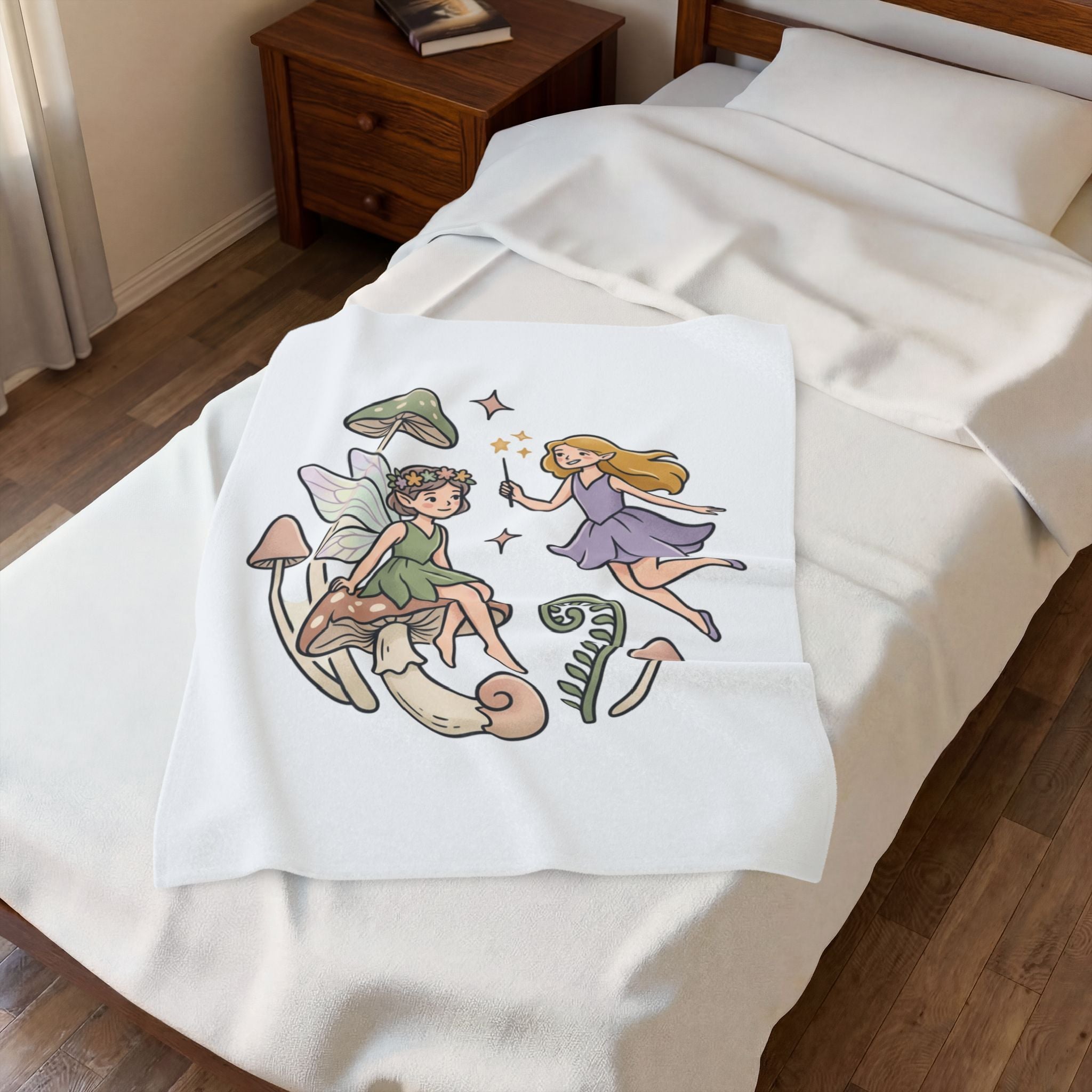 Fairy Mushroom Velveteen Plush Blanket — Whimsical Woodland Fairy Throw for Kids & Gift