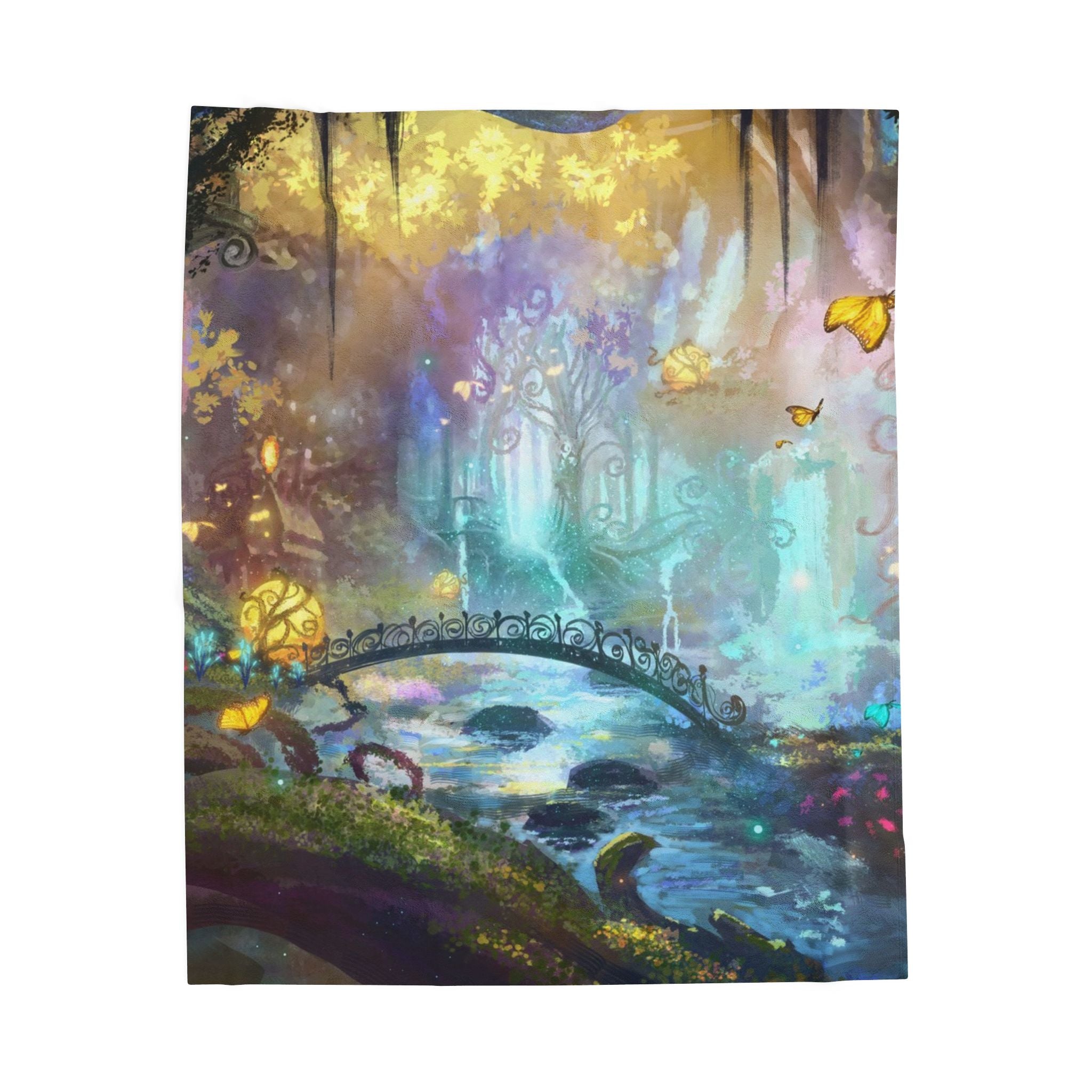 Enchanted Forest Velveteen Plush Blanket — Dreamy Fairy Bridge Design