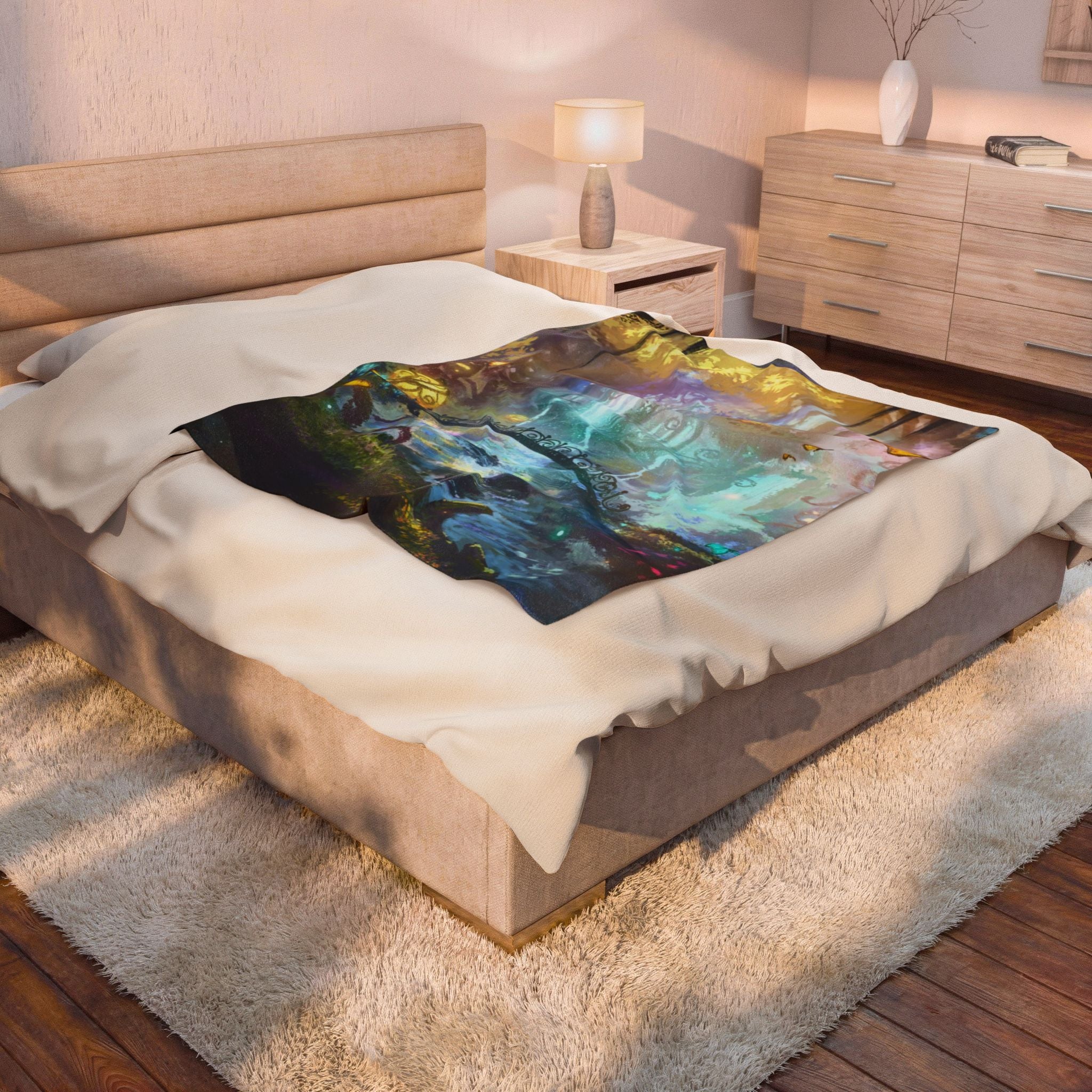 Enchanted Forest Velveteen Plush Blanket — Dreamy Fairy Bridge Design