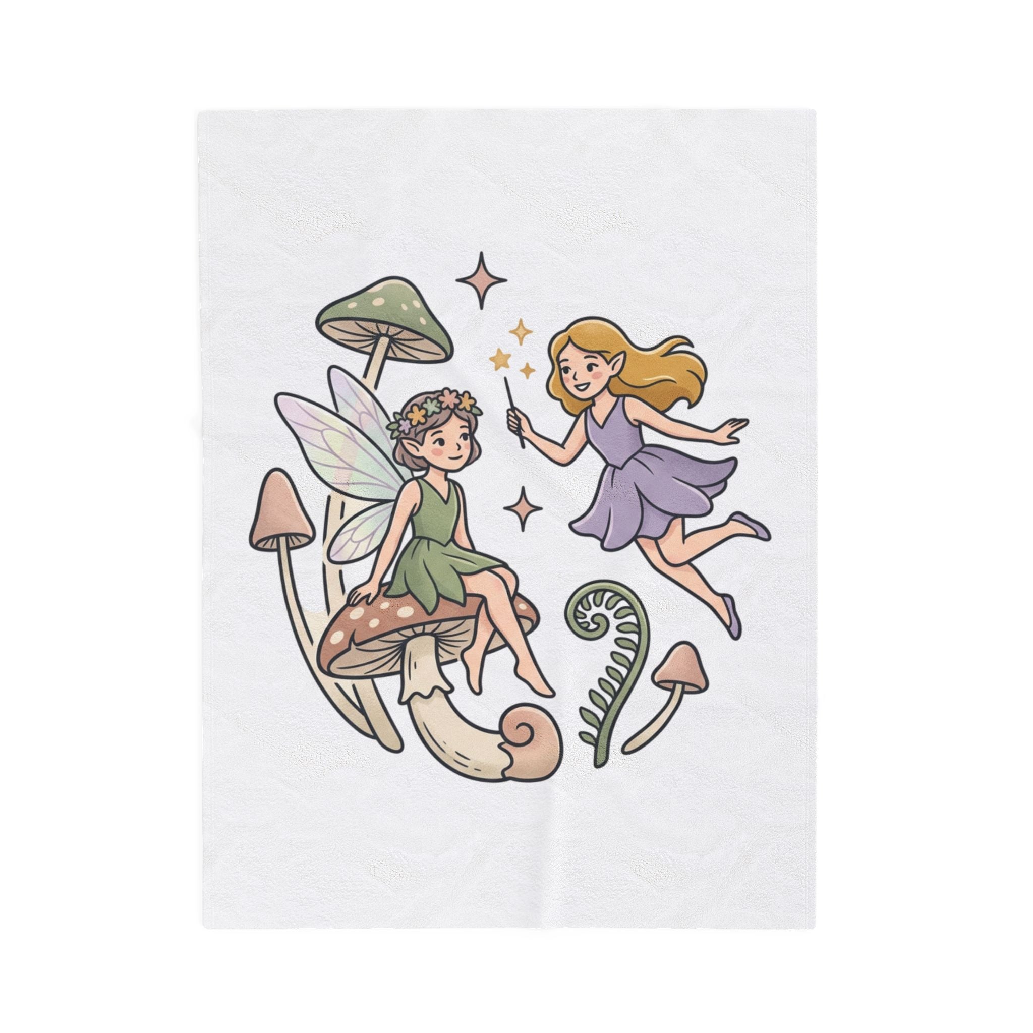 Fairy Mushroom Velveteen Plush Blanket — Whimsical Woodland Fairy Throw for Kids & Gift