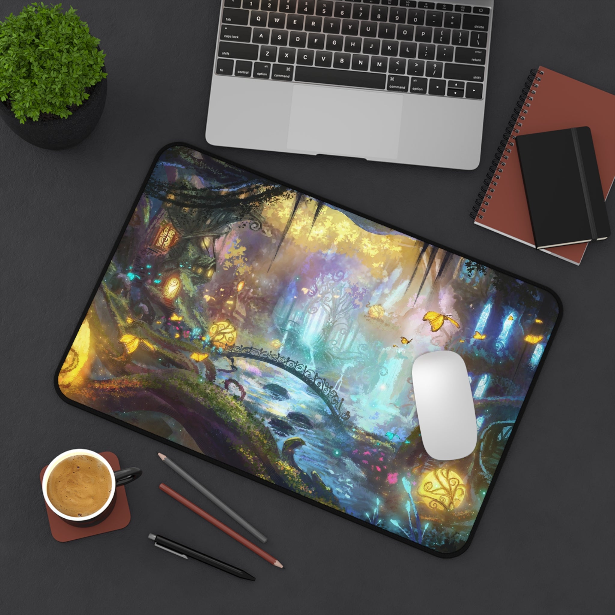 Fantasy Forest Desk Mat — Enchanted Nightscape Mouse Pad