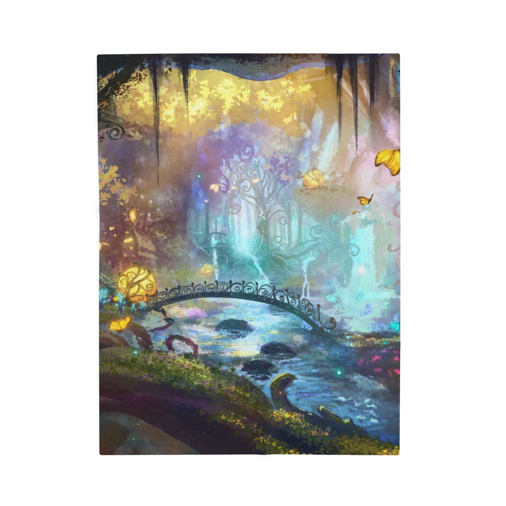 Enchanted Forest Velveteen Plush Blanket — Dreamy Fairy Bridge Design
