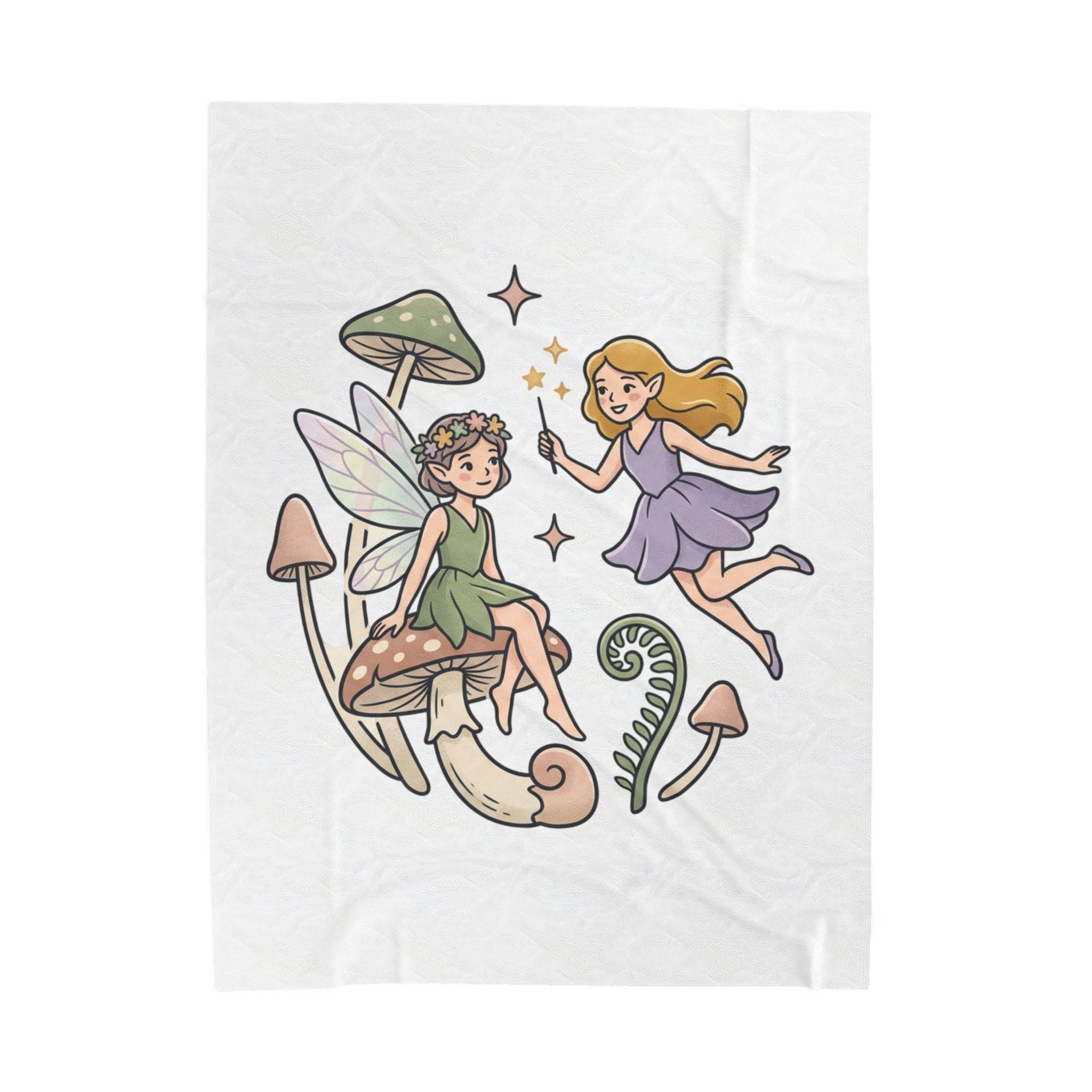 Fairy Mushroom Velveteen Plush Blanket — Whimsical Woodland Fairy Throw for Kids & Gift