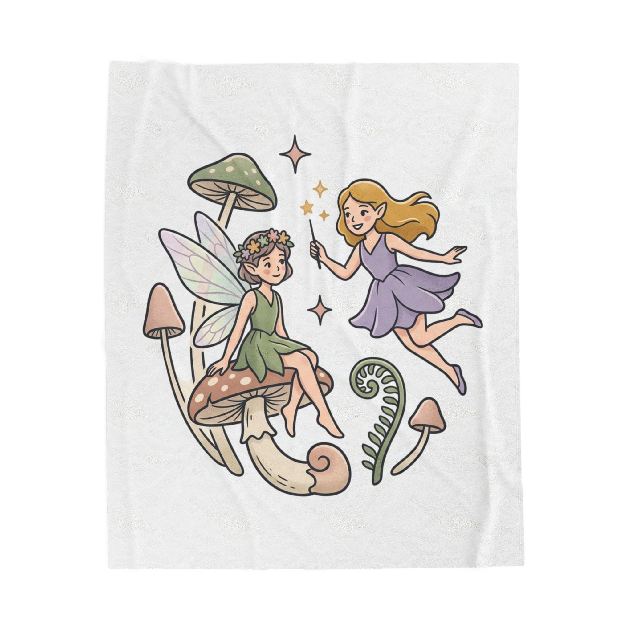 Fairy Mushroom Velveteen Plush Blanket — Whimsical Woodland Fairy Throw for Kids & Gift