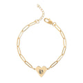 Engravable Paperclip Chain Bracelet with Heart Charm — Personalized Rose Gold