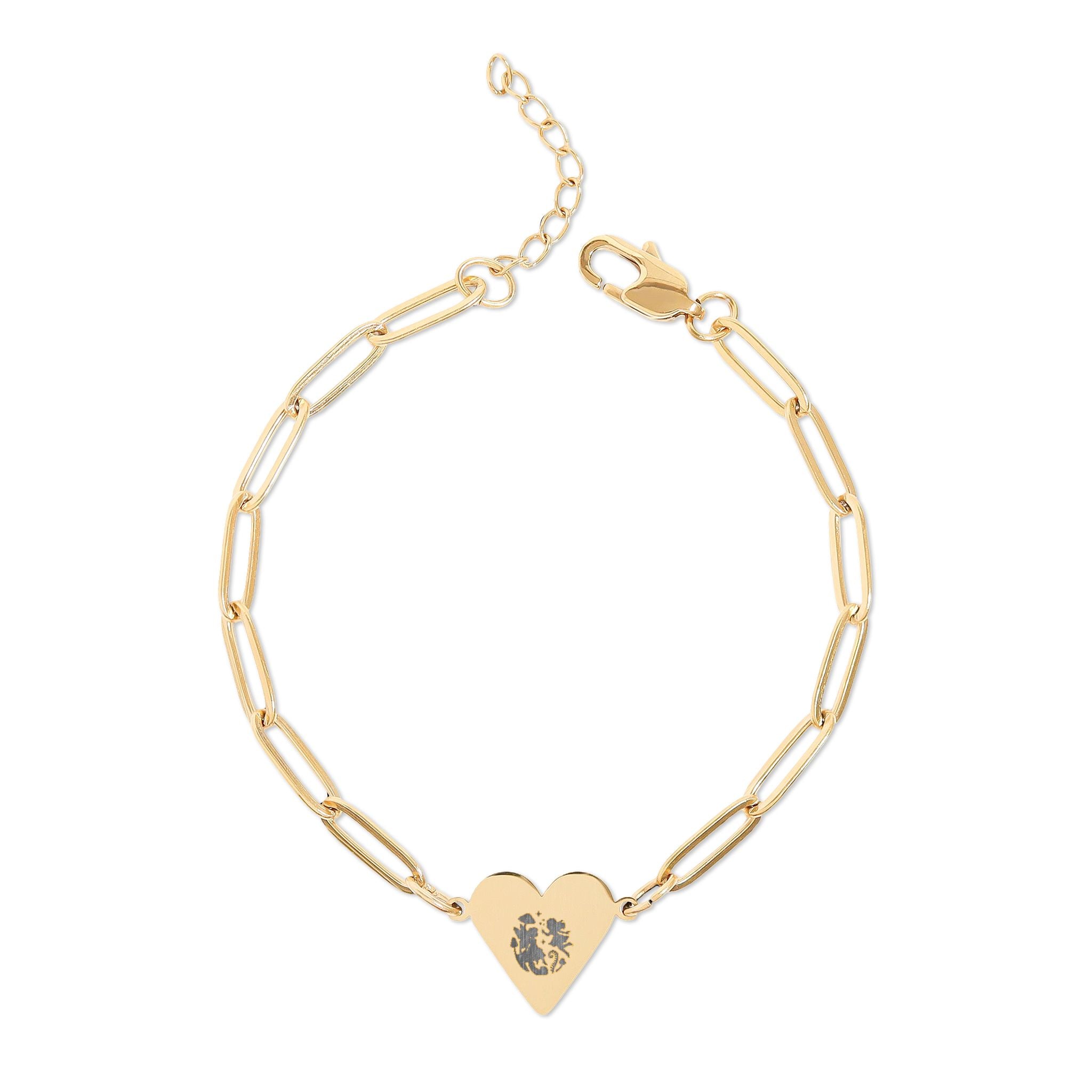 Engravable Paperclip Chain Bracelet with Heart Charm — Personalized Rose Gold