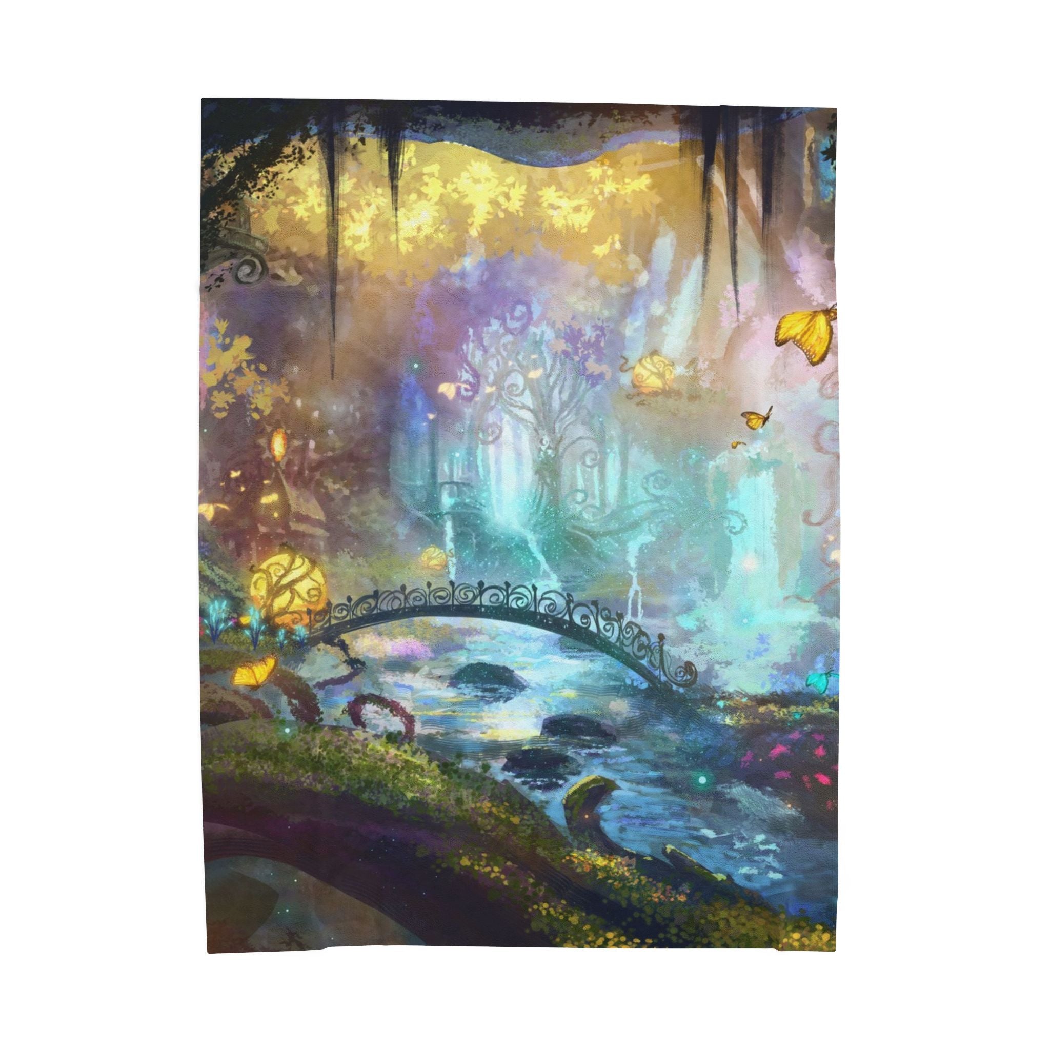 Enchanted Forest Velveteen Plush Blanket — Dreamy Fairy Bridge Design